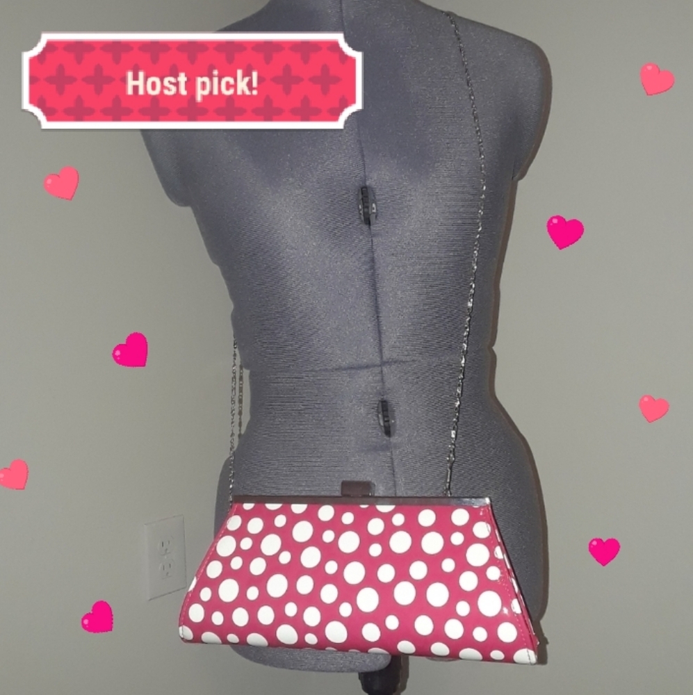 💕HP💕Neiman Marcus Hot‎ Pink Polka Dot Clutch Purse
